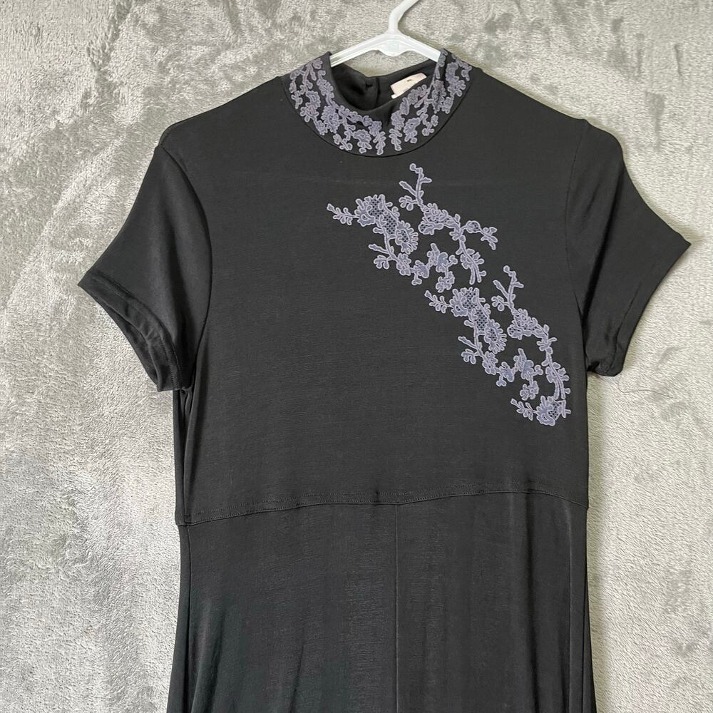 Vintage Y2K Black Gothic Maxi Dress Floral‎ Mandarin Collar Dark Romance Medium - Picture 7 of 7